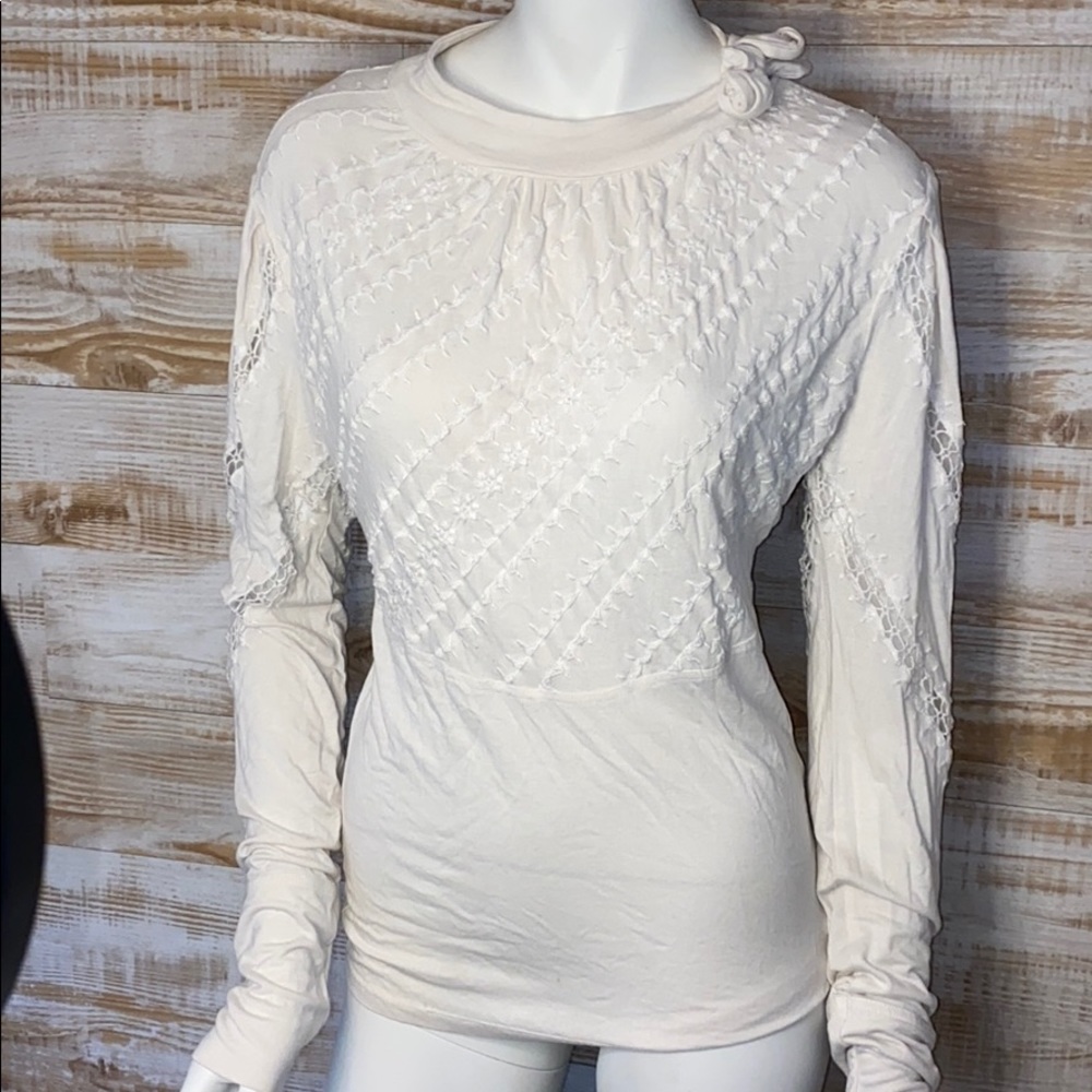 Free People Victoria Embroidered Long Sleeve Top cream size large